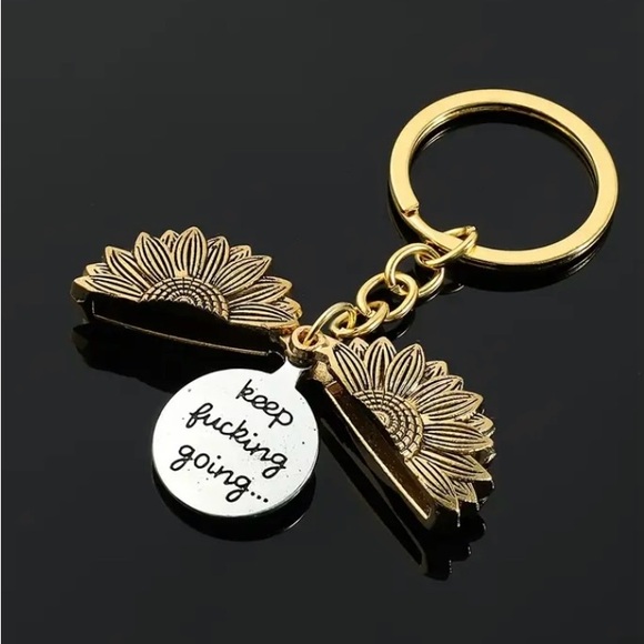 NWT SUNFLOWER KEYCHAIN WITH “ADULT” MOTIVATIONAL SAYING KEEP F*CKING GOING! - Picture 4 of 8